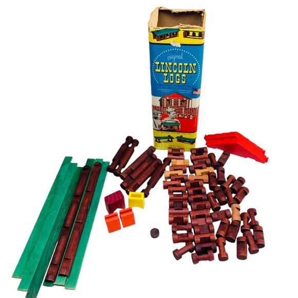 Vintage Lincoln Logs 50s Original Set 72 Pieces Wooden Construction Toy - Picture 1 of 4